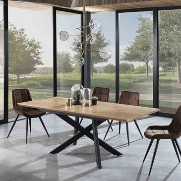 Emme extendable table by Tomasucci with metal frame and wooden top with oak finish