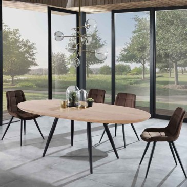 Oval extendable table by Tomasucci with matt black metal structure and oak wood top