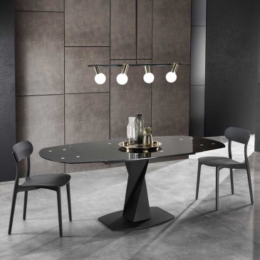Table extensible Twisted de Tomasucci avec base en métal et plateau en verre trempé