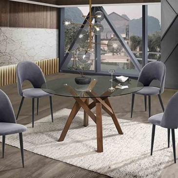 Cork round table by Tomasucci with solid wood structure and transparent tempered glass top