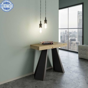 Diamante Premium extendable console by Itamoby with metal structure and wooden top in various finishes