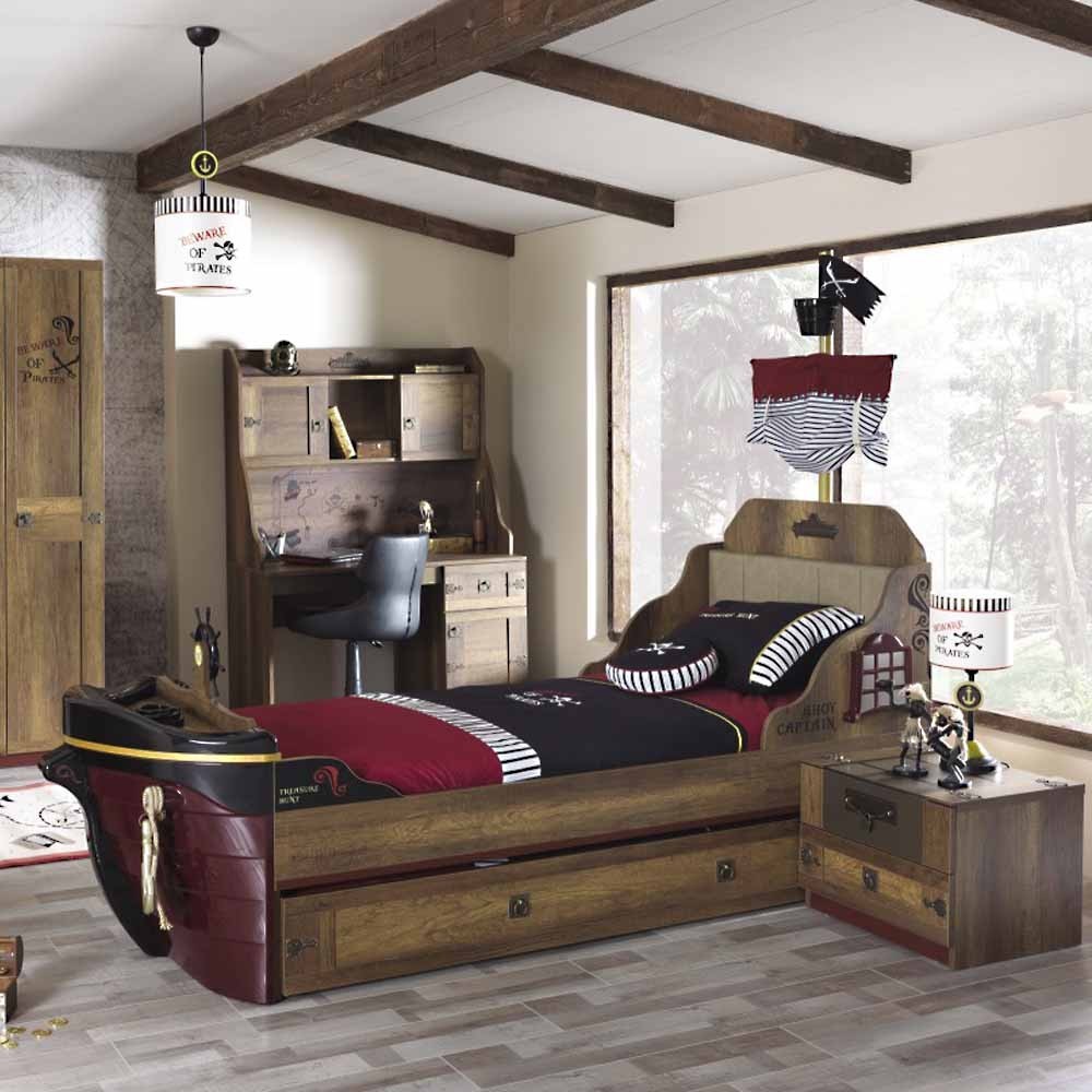 Pirate Ship Shaped Single Bed with Mast | kasa-store