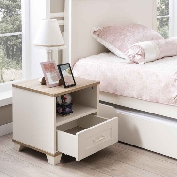 Frezya bedside table in melamine wood that can be combined with the entire Frezya collection with amortized drawers