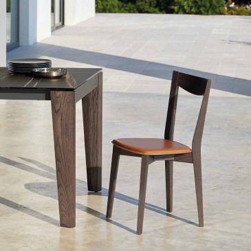 Elegante silla de madera y cojín de cuero | Kasa-tienda