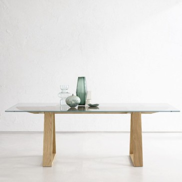 Table en bois Tokyo avec plateau en verre de Altacorte | kasa-store