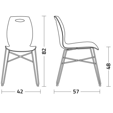 Colico Bip Iron set 2 chaises tige en métal coque en technopolymère