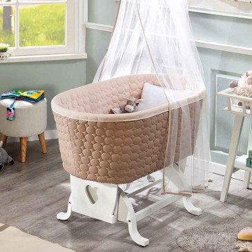 Bassinet cradle by Cilek made of white wood with curtains and upholstery