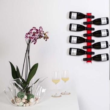 Bibenda small plexiglass wall bottle holder by Iplex Design stores up to 8 bottles