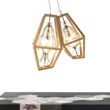 Mogg Crystal suspension lamp in crystals and wood | kasa-store