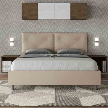 Elegantes Doppelbett Appia, Kunstleder weiß oder schlamm.