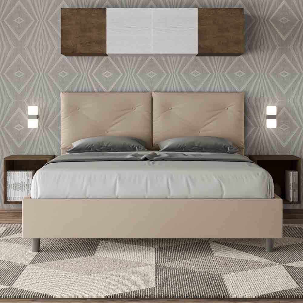 Elegant Appia Double Bed, white or mud imitation leather.