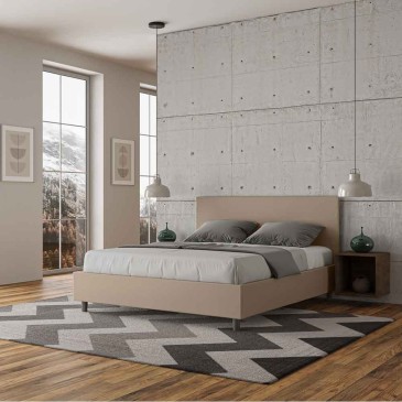 Adele bed with simple double headboard upholstered in imitation leather