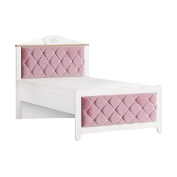 Frezya enkelt- eller queen-size seng laget av melamintre med stoffbelegg