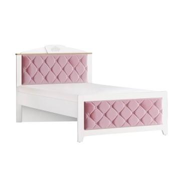 Frezya single or queen-size bed made of melamine wood with fabric covering
