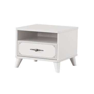 Perla bedside table with two drawers in melamine wood and soft-close drawers