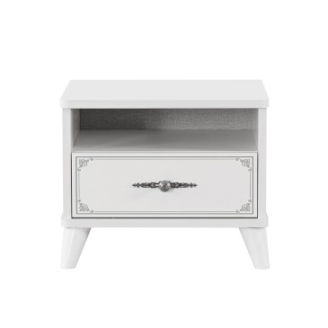 Perla bedside table with two drawers in melamine wood and soft-close drawers