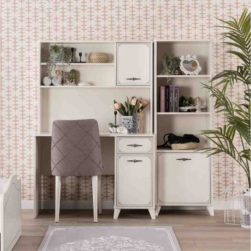 Perla bookcase made of melamine wood with three open compartments and a door