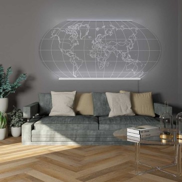 Candeeiro de parede de plexiglass Vesta Wall World disponível em dois tamanhos e variedades de luz