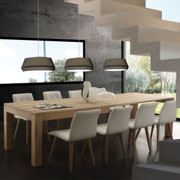 La Seggiola Contemporary jatkettava pöytä massiivipuujaloilla ja oliivi saarniviilutettu kansi