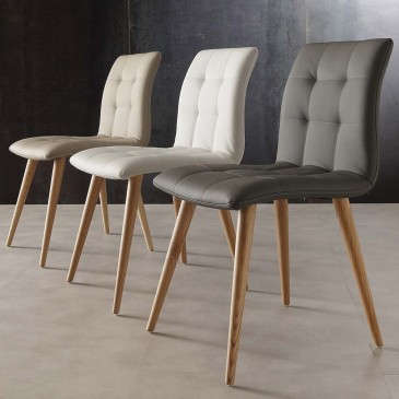 La seggiola Finland sedia gamba legno  massello naturale scocca in ecopelle bianco - sabbia - titanio