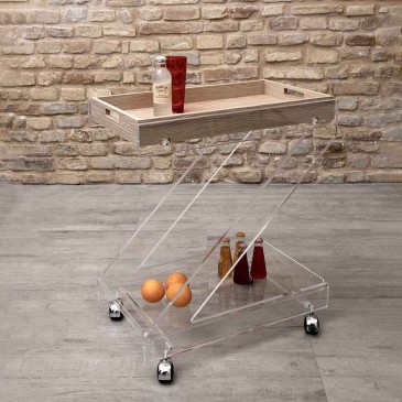 Vesta Zeta trolley met plexiglas en houtstructuur | kasa-store
