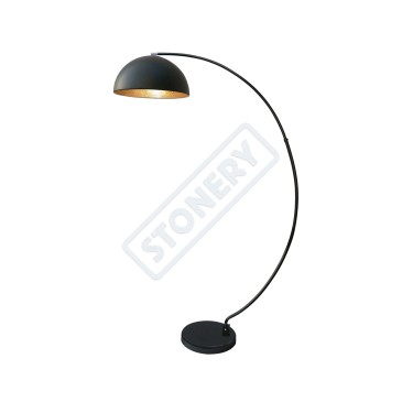 Arco Lucia floor lamp by Stones in matt black metal and gold-colored inner hat