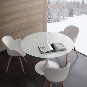 La Seggiola Bramante table with glass top available in the round or oval version