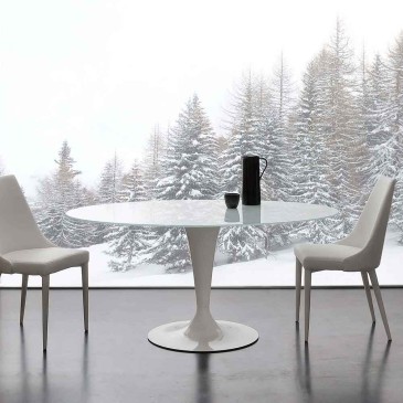 Table La Seggiola Bramante avec plateau en verre disponible en version ronde ou ovale