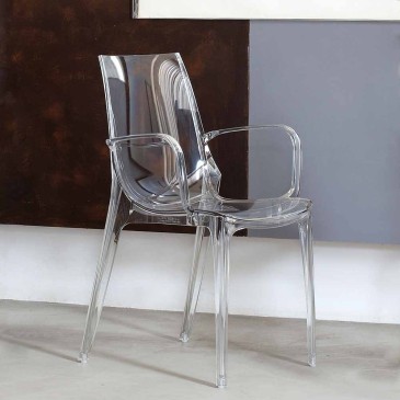 La Seggiola Valery Stuhl aus transparentem Polycarbonat, erhältlich mit oder ohne Armlehnen