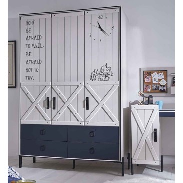 Rust wardrobe with three doors and four drawers | kasa-store