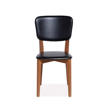 Conjunto de 2 cadeiras em madeira com assento em pele | kasa-store