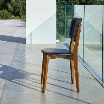 Conjunto de 2 sillas de madera con asiento de cuero | kasa-store