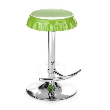 Sgabello Tappo di Tomasucci con seduta realizzata in ABS colore Verde e struttura in metallo cromato regolabile in altezza