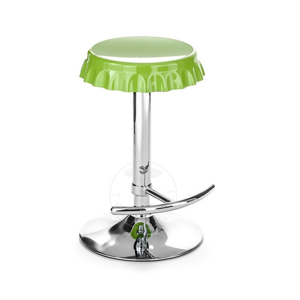 Sgabello Tappo di Tomasucci con seduta realizzata in ABS colore Verde e struttura in metallo cromato regolabile in altezza