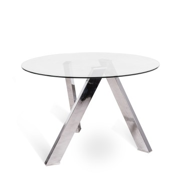 Runder Rondo-Tisch mit Struktur aus Weißmetall oder Stahl und Platte aus transparentem Glas