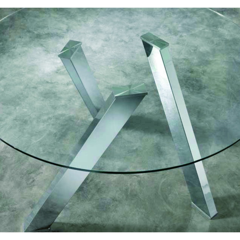 Round Rondo table with structure in white metal or steel and top in transparent glass