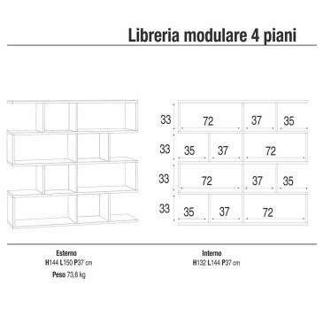 Sarmog modulaire boekenkast met 4 verdiepingen | kasa-store