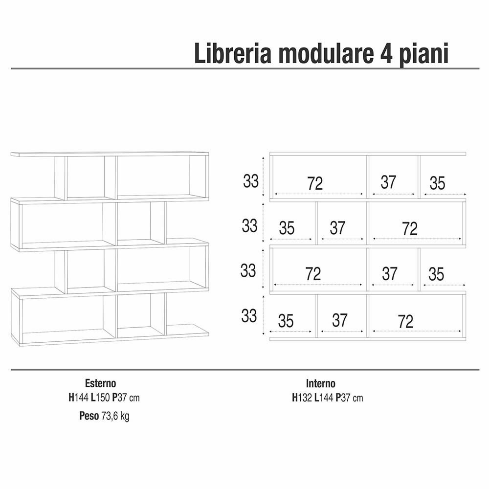 Sarmog modulær bokhylle med 4 etasjer | kasa-store