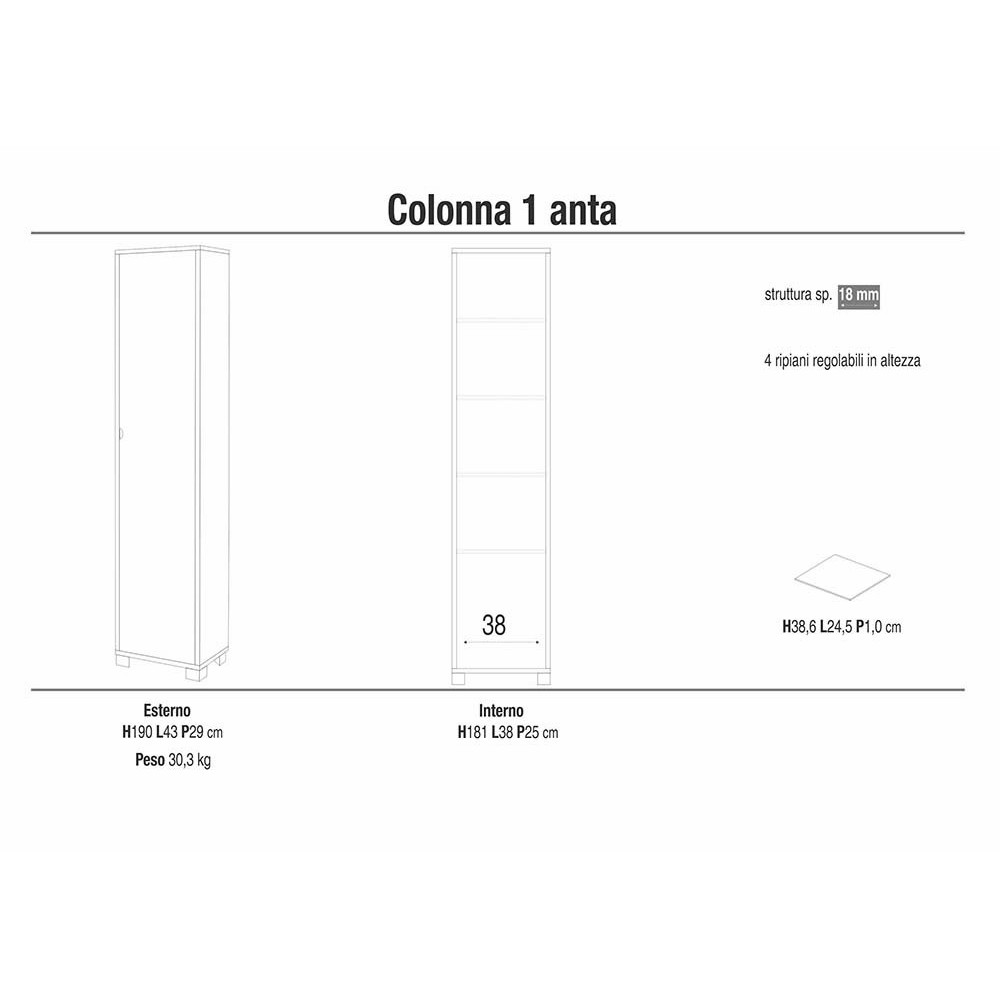 Column bathroom cabinet with 4 adjustable shelves | kasa-store