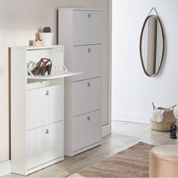Sarmog shoe cabinet with 3 single-depth flap doors available in various finishes