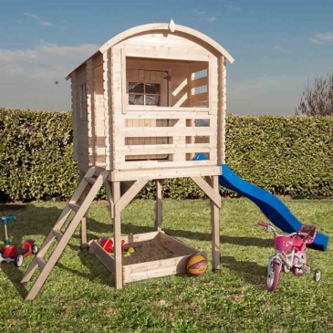 Joy wooden playhouse for children with slide | kasa-store