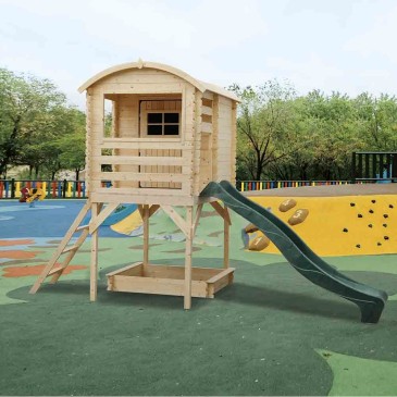 Joy legehus i træ til børn med rutsjebane | kasa-store
