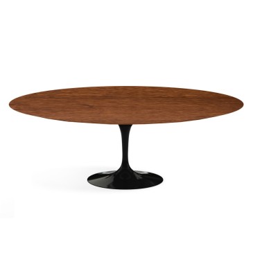 tavolo ovale piano legno massello finitura Rovere noce scuro - base nero