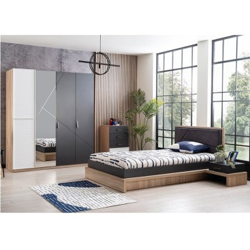 City the single bed in melamine wood with upholstered headboard