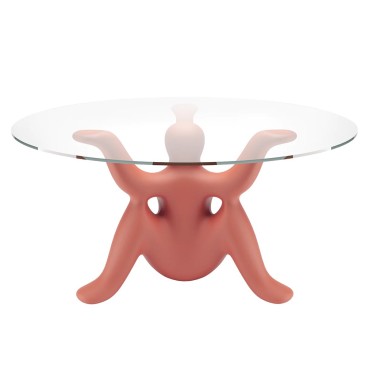 Mesa de comedor Qeeboo Helpyourself de Philippe Starck con tapa y base de vidrio