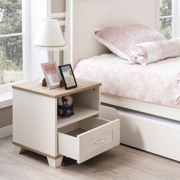 Komplettes Schlafzimmer für Mädchen New Frezya mit Bett, Kleiderschrank, Nachttisch, Kommode und Spiegel