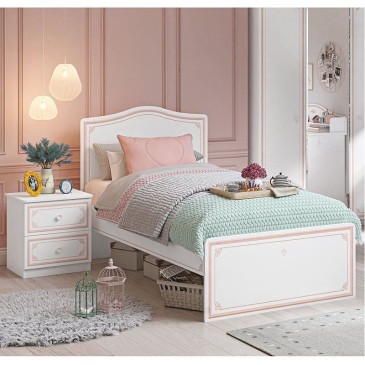 Komplettes Schlafzimmer für Cindy-Mädchen mit Bett, Kleiderschrank, Nachttisch, Schreibtisch und Stuhl