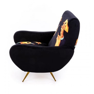 Seletti Black Lipsticks Houten fauteuil met gestoffeerde zitting ontworpen door Toiletpaper