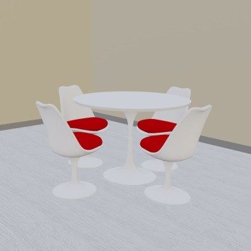 Set of round extendable table and Tulip re-edition chairs