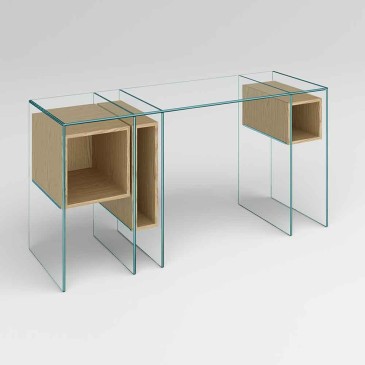Consola fixa Tonelli Design Marcell em vidro e madeira | kasa-store